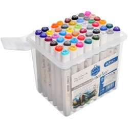 اقلام ماركر 48 لون راسين كحولي رفيع وعريض علبة بلاستك